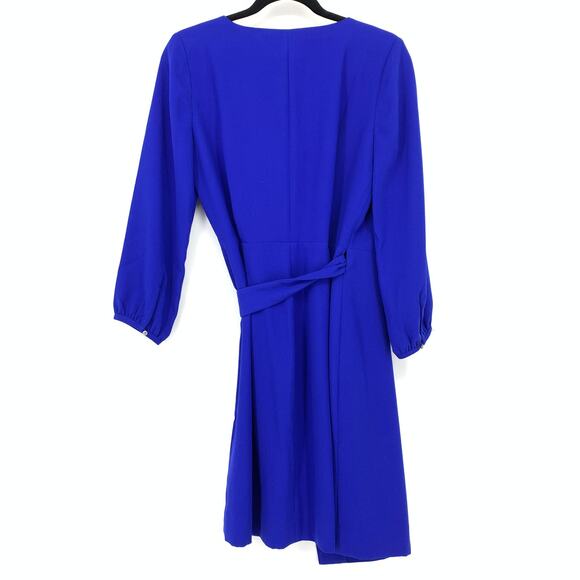 J. Crew Wrap Dress Womens Size 4 3/4 Sleeve Tie Waist Blue - Picture 2 of 6